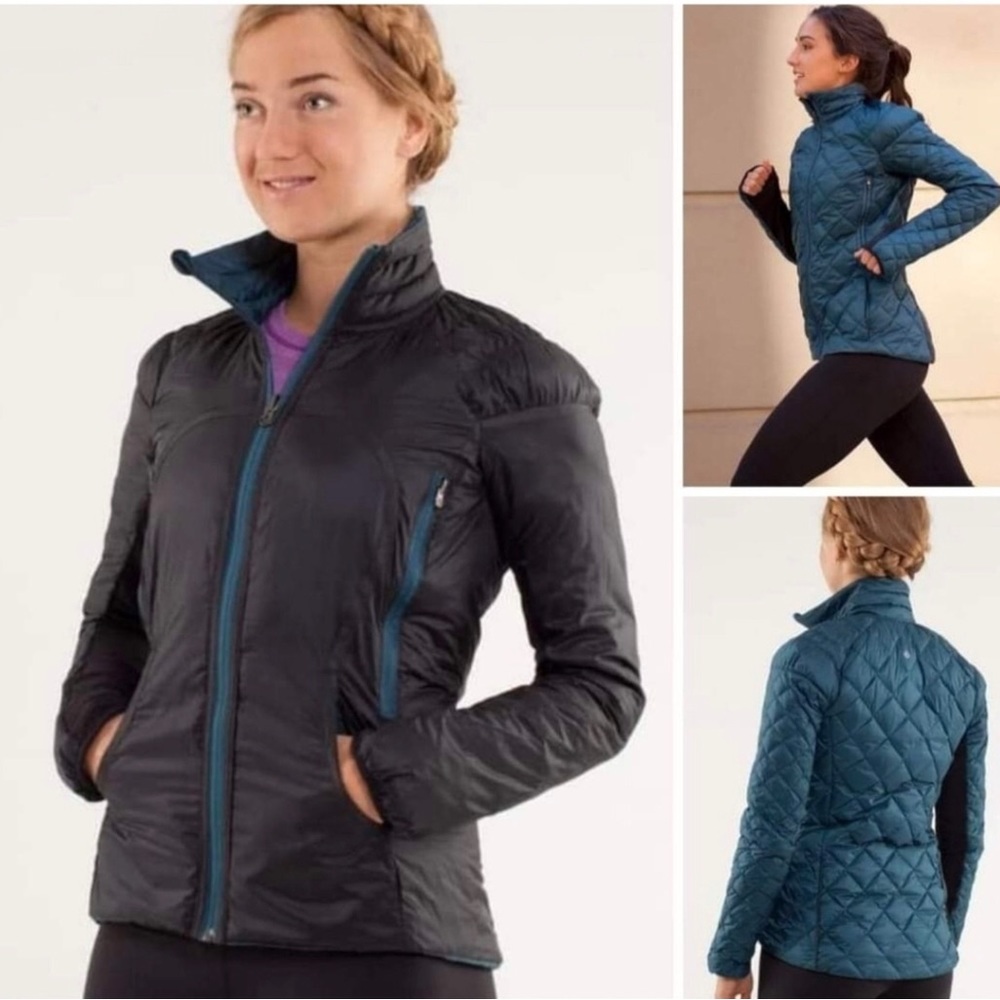 LULULEMON REVERSIBLE JACKET BLACK/TEAL SIZE EUC